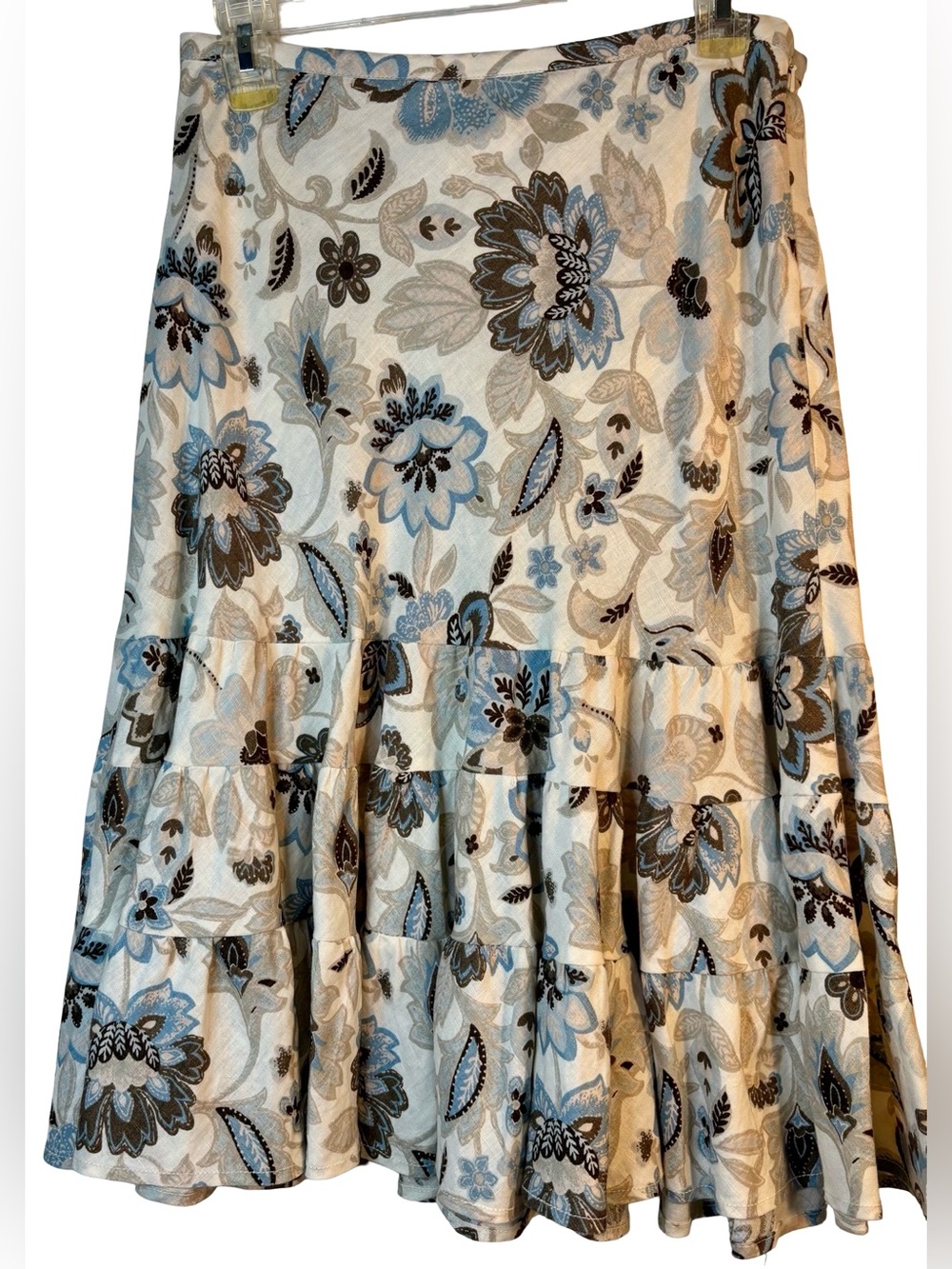 Ann Taylor 100% linen Floral Midi Skirt in Blue, Brown, Cream